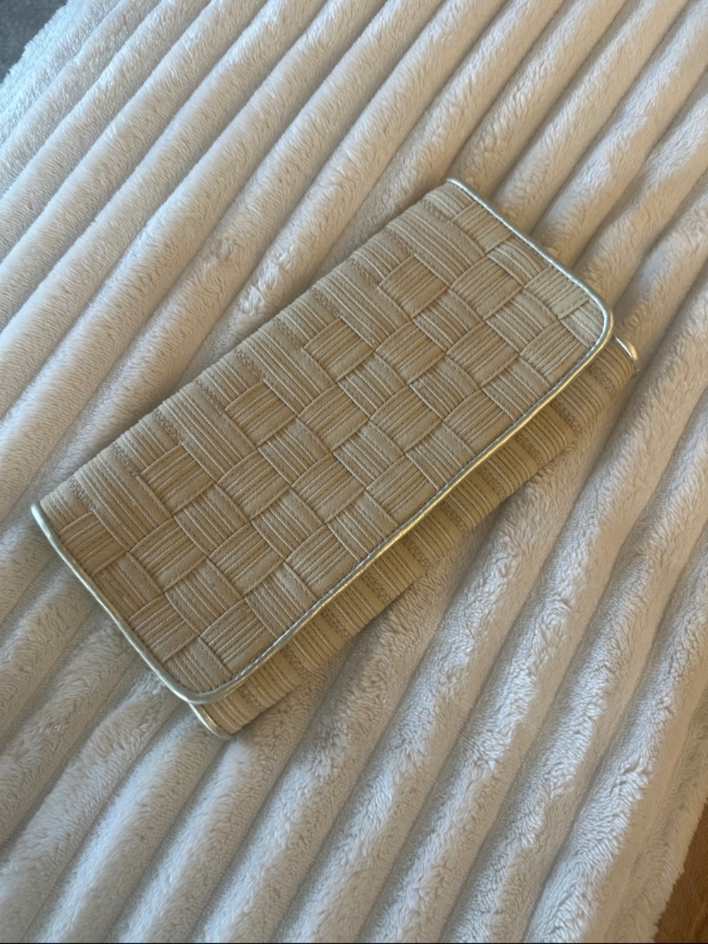 Cole Haan Woven Tan Clutch with Gold Trim